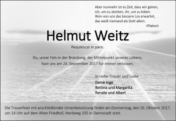 Traueranzeige von Helmut Weitz von Trauerportal Echo Online