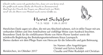Traueranzeige von Horst Schäfer von  Gießener Anzeiger