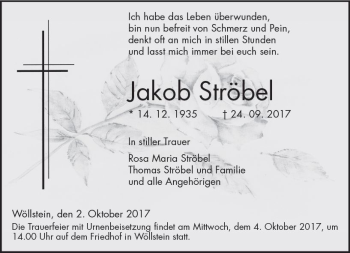 Traueranzeige von Jakob Ströbel von Trauerportal Rhein Main Presse