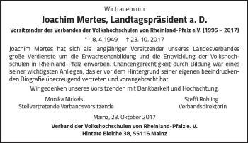 Traueranzeige von Joachim Mertes von Trauerportal Rhein Main Presse