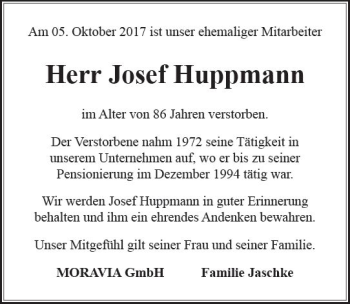 Traueranzeige von Josef Huppmann von Trauerportal Rhein Main Presse