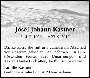 Traueranzeige von Josef Johann Kastner von  Gießener Anzeiger