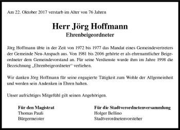 Traueranzeige von Jörg Hoffmann von  Usinger Anzeiger Traueranzeige von Jörg Hoffmann von  Usinger Anzeiger