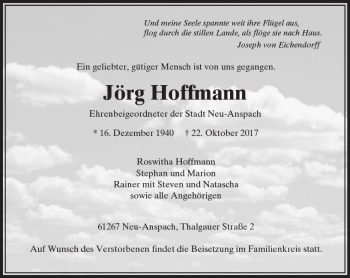 Traueranzeige von Jörg Hoffmann von  Usinger Anzeiger Traueranzeige von Jörg Hoffmann von  Usinger Anzeiger