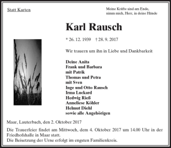 Traueranzeige von Karl Rausch von VRM Trauer