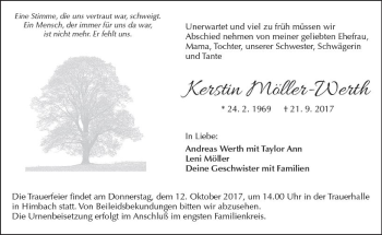 Traueranzeige von Kerstin Möller-Werth von  Kreisanzeiger