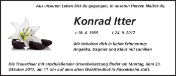 Traueranzeige von Konrad Itter von Trauerportal Rhein Main Presse