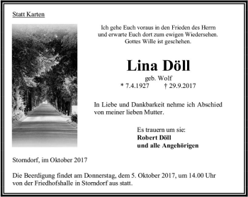 Traueranzeige von Lina Döll von VRM Trauer