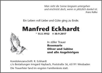 Traueranzeige von Manfred Eckhardt von Trauerportal Rhein Main Presse