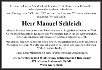 Traueranzeige von Manuel Schleich von VRM Trauer