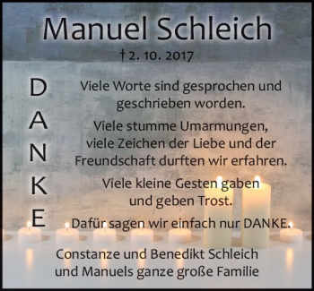 Traueranzeige von Manuel Schleich von VRM Trauer