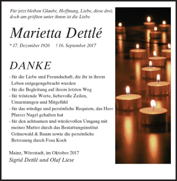 Traueranzeige von Marietta Dettlé von Trauerportal Rhein Main Presse