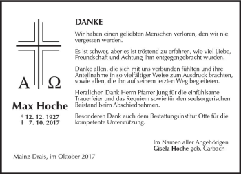 Traueranzeige von Max Hoche von Trauerportal Rhein Main Presse
