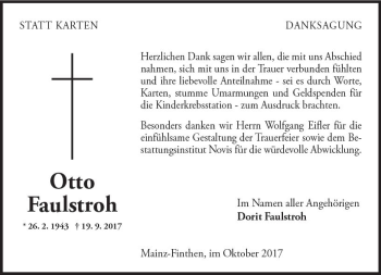 Traueranzeige von Otto Faulstroh von Trauerportal Rhein Main Presse