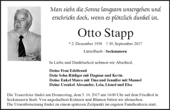 Traueranzeige von Otto Stapp von Trauerportal Echo Online