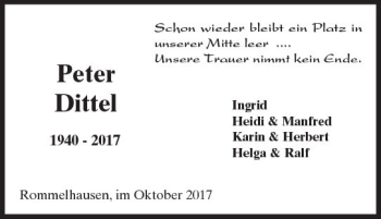 Traueranzeige von Peter Dittel von  Kreisanzeiger