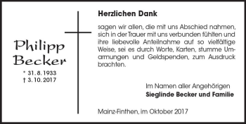 Traueranzeige von Philipp Becker von Trauerportal Rhein Main Presse