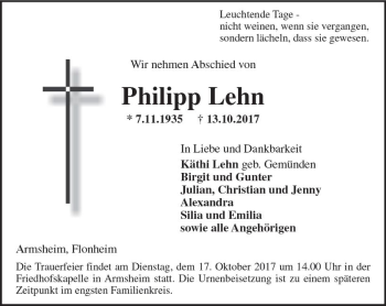 Traueranzeige von Philipp Lehn von Trauerportal Rhein Main Presse