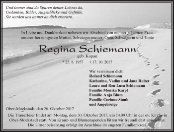 Traueranzeige von Regina Schiemann von  Kreisanzeiger