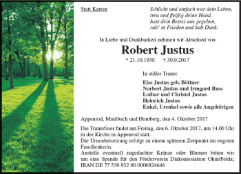 Traueranzeige von Robert Justus von VRM Trauer
