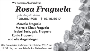 Traueranzeige von Rosa Fraguela von Trauerportal Echo Online