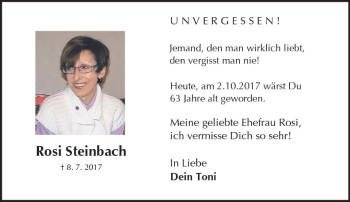 Traueranzeige von Rosemarie Steinbach von Trauerportal Rhein Main Presse