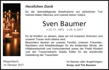 Traueranzeige von Sven Baumer von  Kreisanzeiger