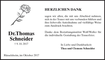 Traueranzeige von Thomas Schneider von Trauerportal Rhein Main Presse