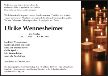 Traueranzeige von Ulrike Wennesheimer von Trauerportal Rhein Main Presse