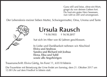 Traueranzeige von Ursula Rausch von Trauerportal Rhein Main Presse
