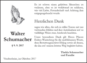 Traueranzeige von Walter Schumacher von Trauerportal Rhein Main Presse