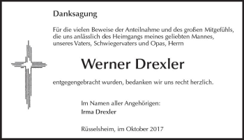 Traueranzeige von Werner Drexler von Trauerportal Rhein Main Presse