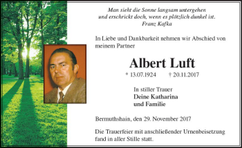 Traueranzeige von Albert Luft von VRM Trauer