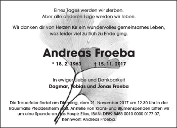 Traueranzeige von Andreas Froeba von Trauerportal Rhein Main Presse