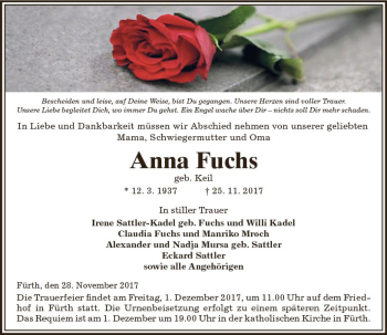 Traueranzeige von Anna Fuchs von Trauerportal Echo Online