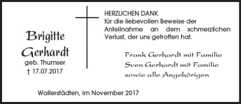 Traueranzeige von Brigitte Gerhardt von Trauerportal Echo Online