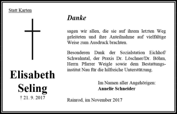 Traueranzeige von Elisabeth Seling von VRM Trauer