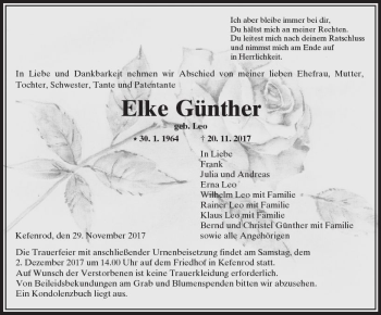 Traueranzeige von Elke Günther von  Kreisanzeiger