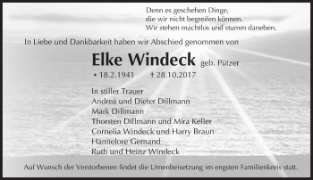 Traueranzeige von Elke Windeck von Trauerportal Echo Online Traueranzeige von Elke Windeck von Trauerportal Echo Online