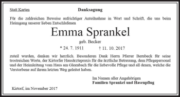 Traueranzeige von Emma Sprankel von VRM Trauer