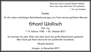 Traueranzeige von Erhard Wallisch von  Usinger Anzeiger