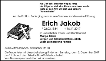 Traueranzeige von Erich Jakob von Trauerportal Echo Online