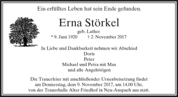 Traueranzeige von Erna Störkel von  Usinger Anzeiger Traueranzeige von Erna Störkel von  Usinger Anzeiger
