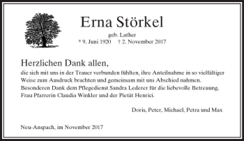 Traueranzeige von Erna Störkel von  Usinger Anzeiger Traueranzeige von Erna Störkel von  Usinger Anzeiger