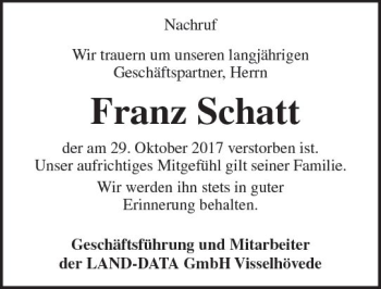 Traueranzeige von Franz Schatt von Trauerportal Rhein Main Presse Traueranzeige von Franz Schatt von Trauerportal Rhein Main Presse