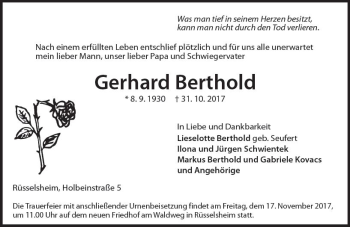 Traueranzeige von Gerhard Berthold von Trauerportal Rhein Main Presse
