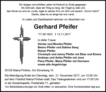 Traueranzeige von Gerhard Pfeifer von Trauerportal Rhein Main Presse