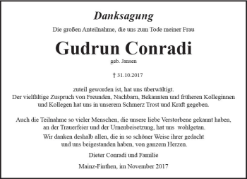 Traueranzeige von Gudrun Conradi von Trauerportal Rhein Main Presse