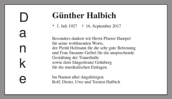 Traueranzeige von Günther Halbich von  Gießener Anzeiger