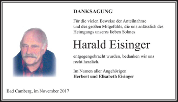Traueranzeige von Harald Eisinger von  Camberger Anzeiger